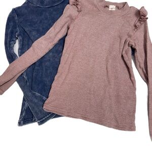 Lil legs Pink and Blue Long Sleeve Tees with Ruffle Detail Sz 8